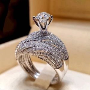 Bridal Set Elegant rings for Women Sliver Color Wedding Engagement SZ 7,8
